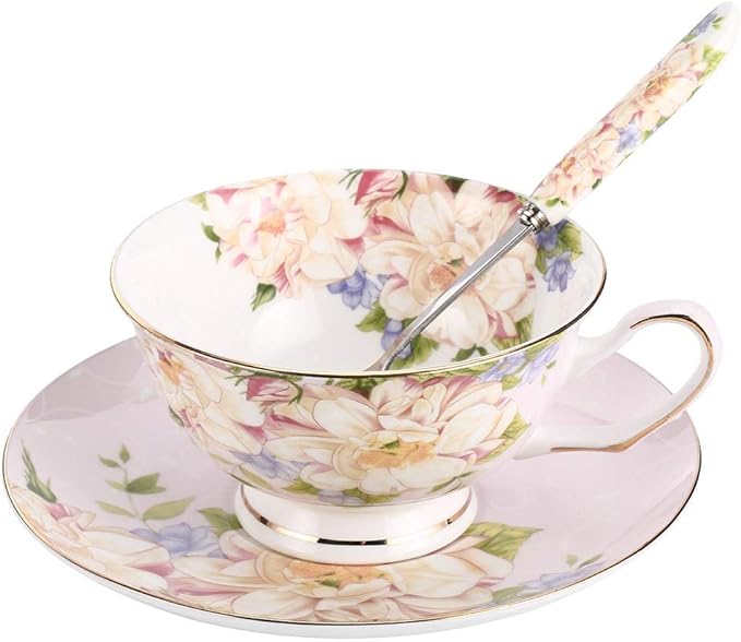 JinGlory Floral Porcelain Teacup & Saucer Set